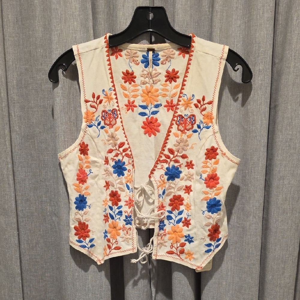 Free People In Bloom Ivory Combo Floral Embroidered Vest